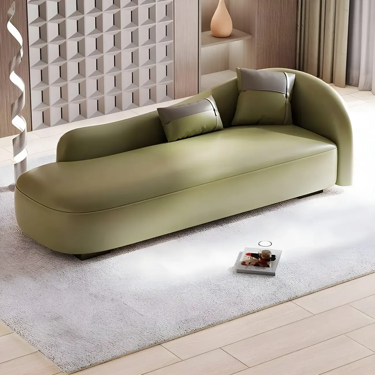 Classic Faux Leather Chaise Lounge with Pillows for Living Room Image - 7