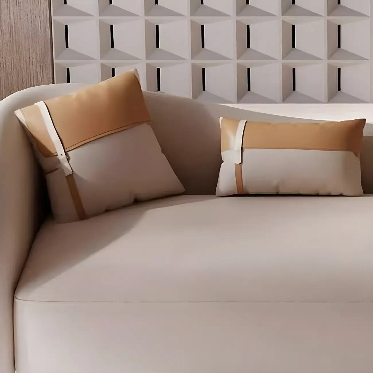 Classic Faux Leather Chaise Lounge with Pillows for Living Room Image - 9
