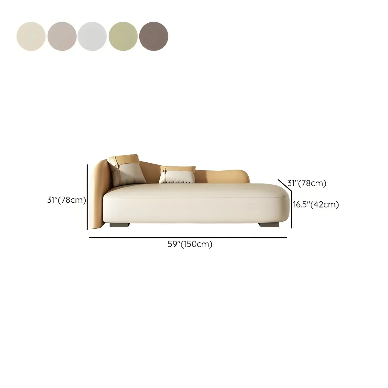 Classic Faux Leather Chaise Lounge with Pillows for Living Room #size