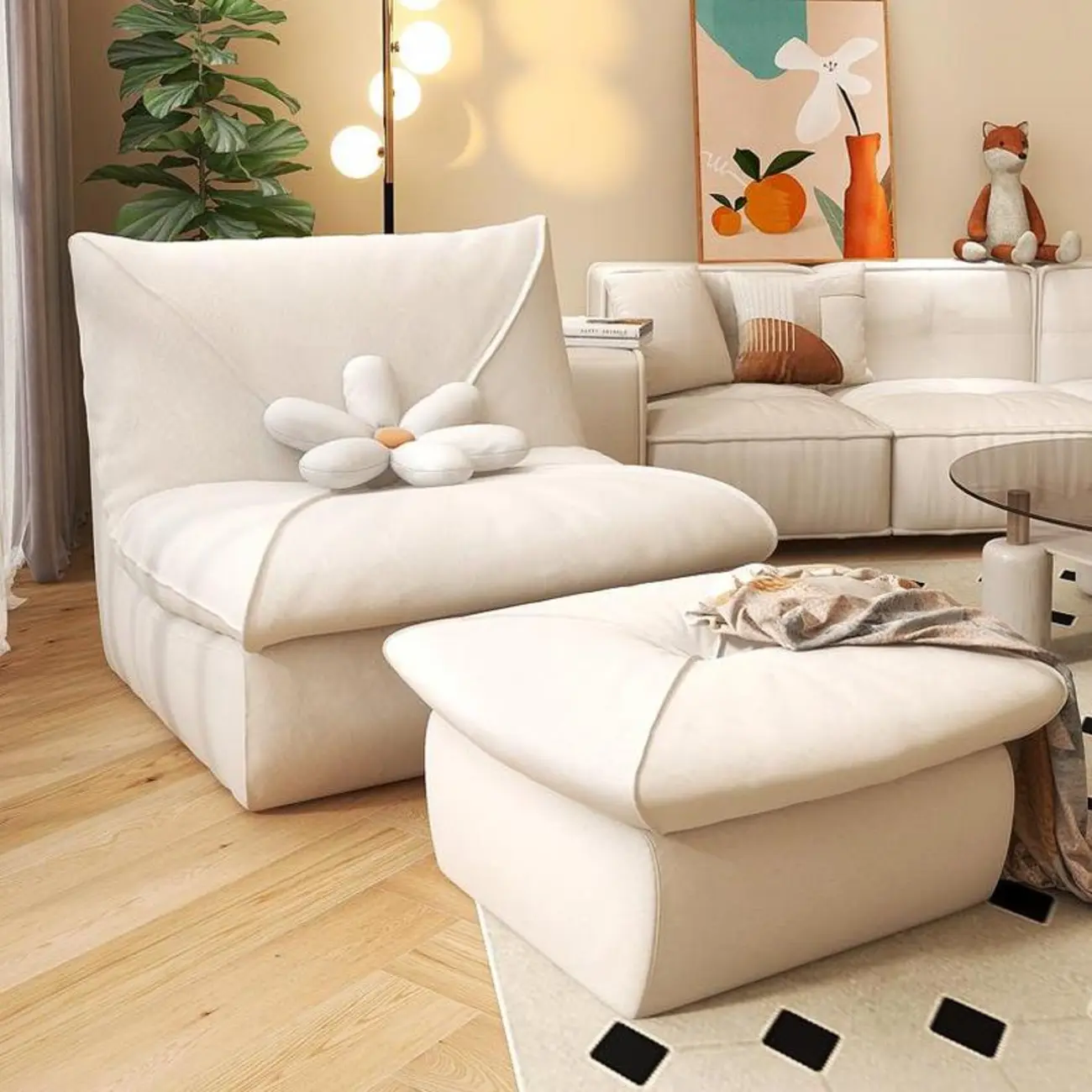 Minimalist Suede Foam Recliner with Ottoman for Living Room Image - 1 | homeyfad