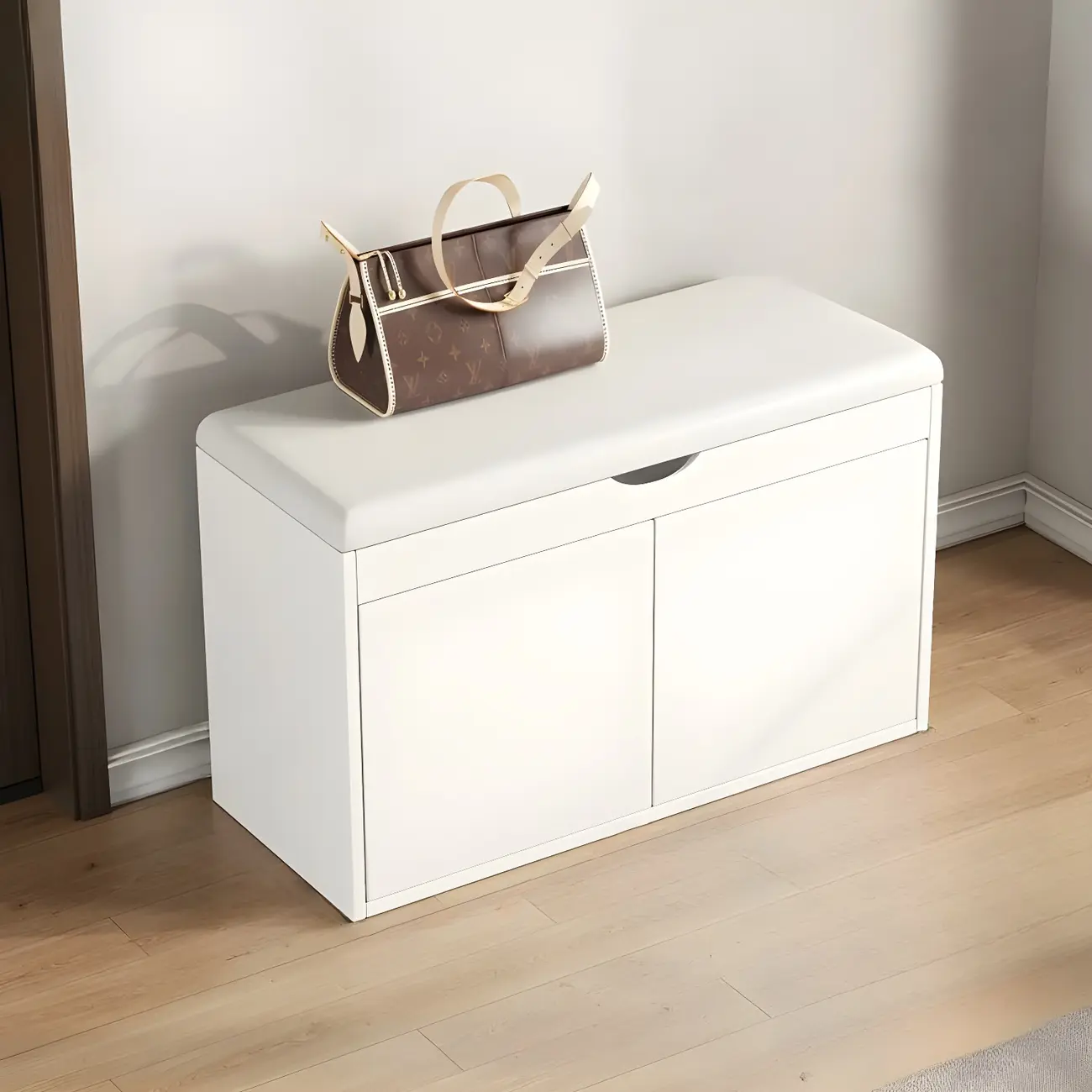 Solid Wood Shoe Storage Bench with Cushion Top & Open Shelf Image - 8 | homeyfad