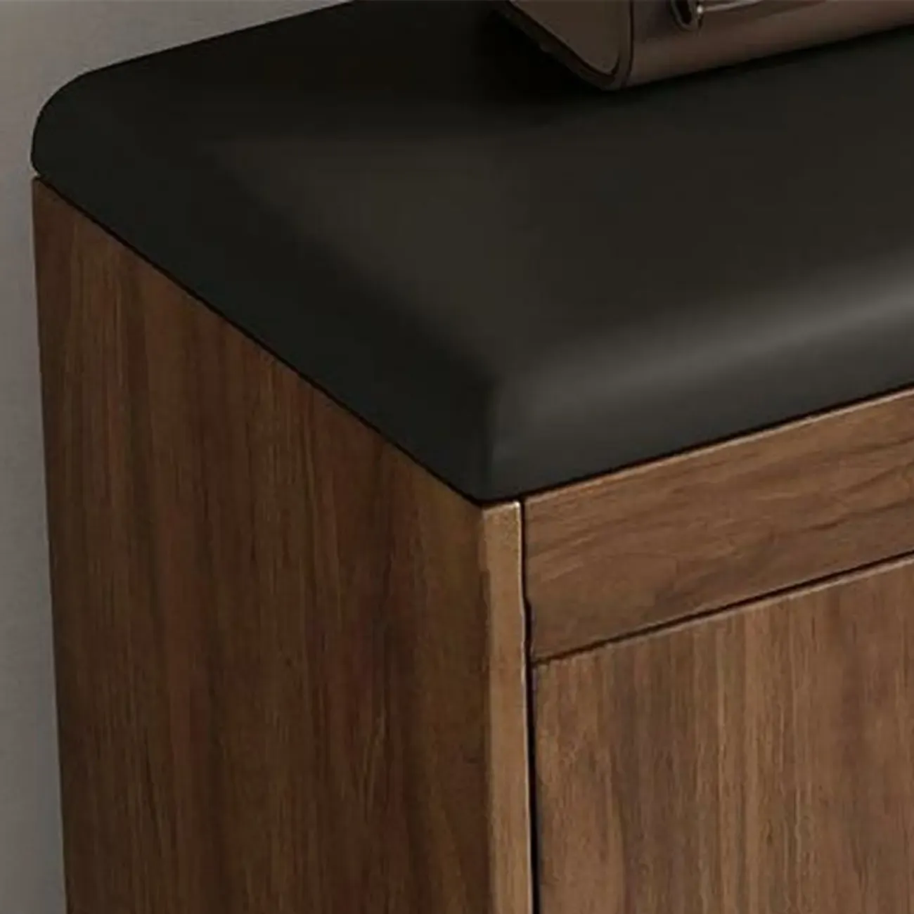 Solid Wood Shoe Storage Bench with Cushion Top & Open Shelf Image - 13