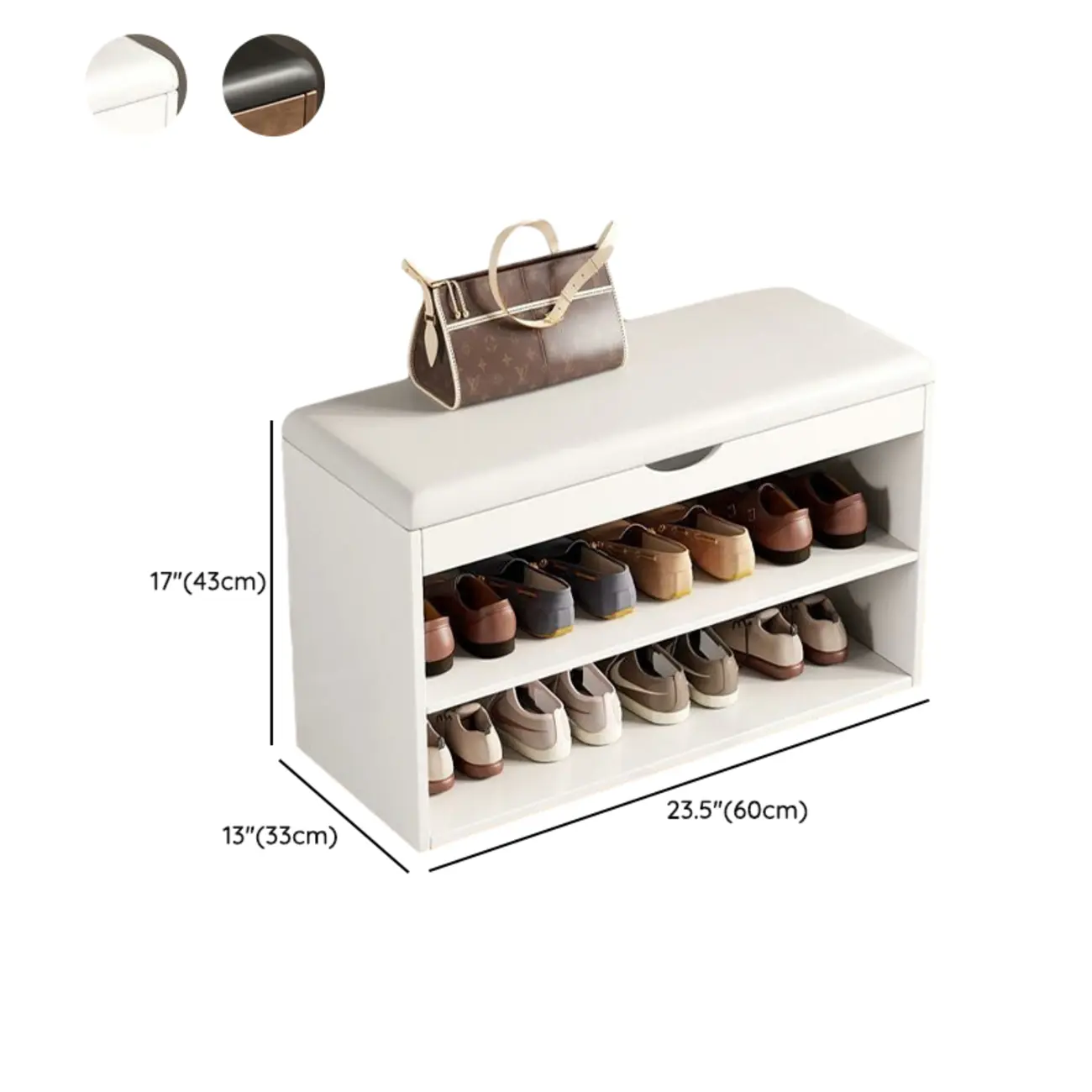 Solid Wood Shoe Storage Bench with Cushion Top & Open Shelf #size | homeyfad