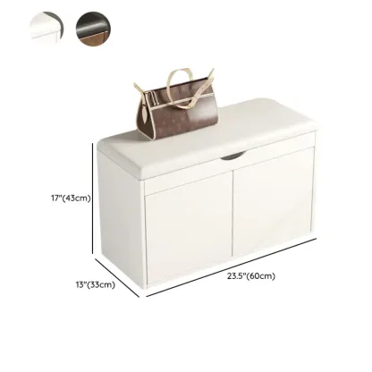 Solid Wood Shoe Storage Bench with Cushion Top & Open Shelf Image - 17