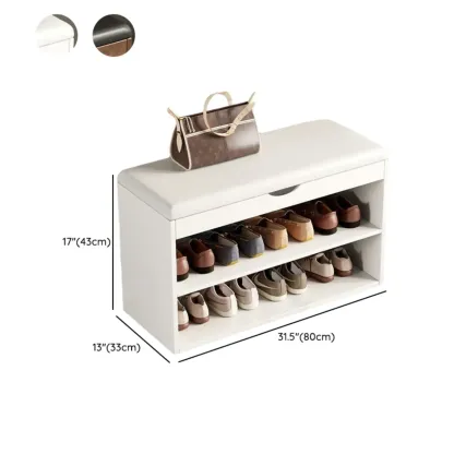 Solid Wood Shoe Storage Bench with Cushion Top & Open Shelf Image - 18