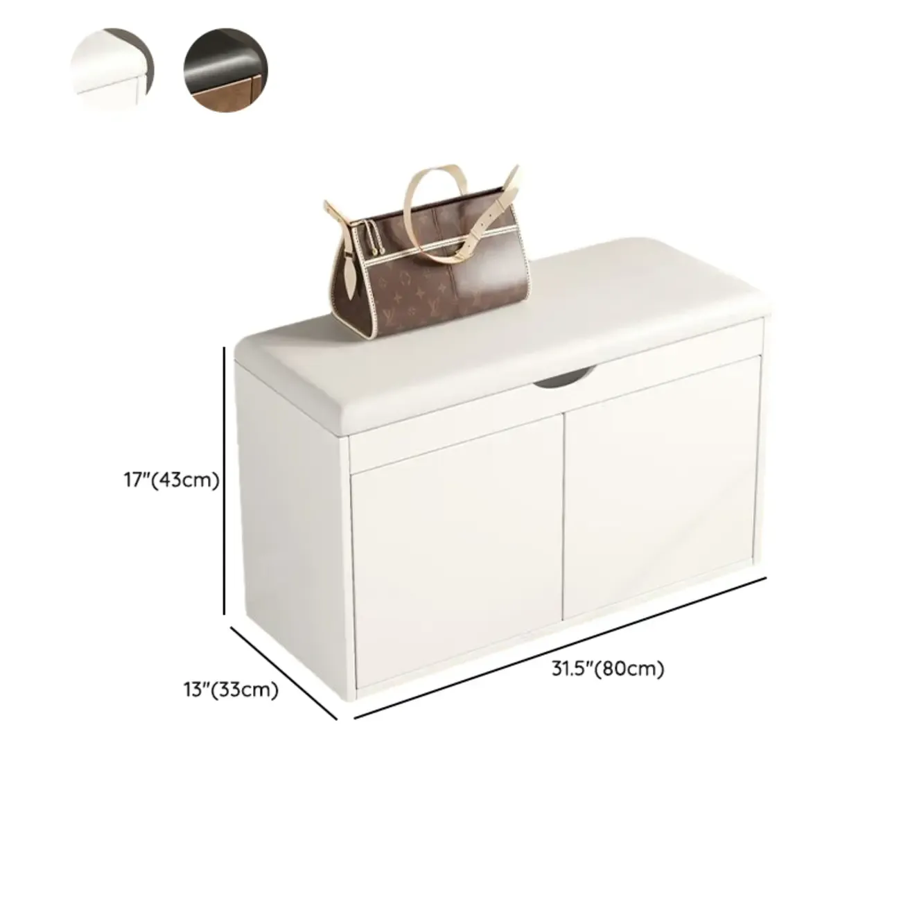 Solid Wood Shoe Storage Bench with Cushion Top & Open Shelf Image - 19