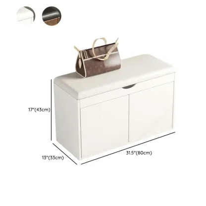 Solid Wood Shoe Storage Bench with Cushion Top & Open Shelf Image - 19