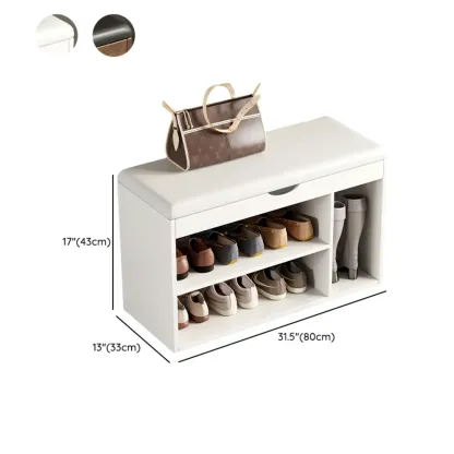 Solid Wood Shoe Storage Bench with Cushion Top & Open Shelf Image - 20
