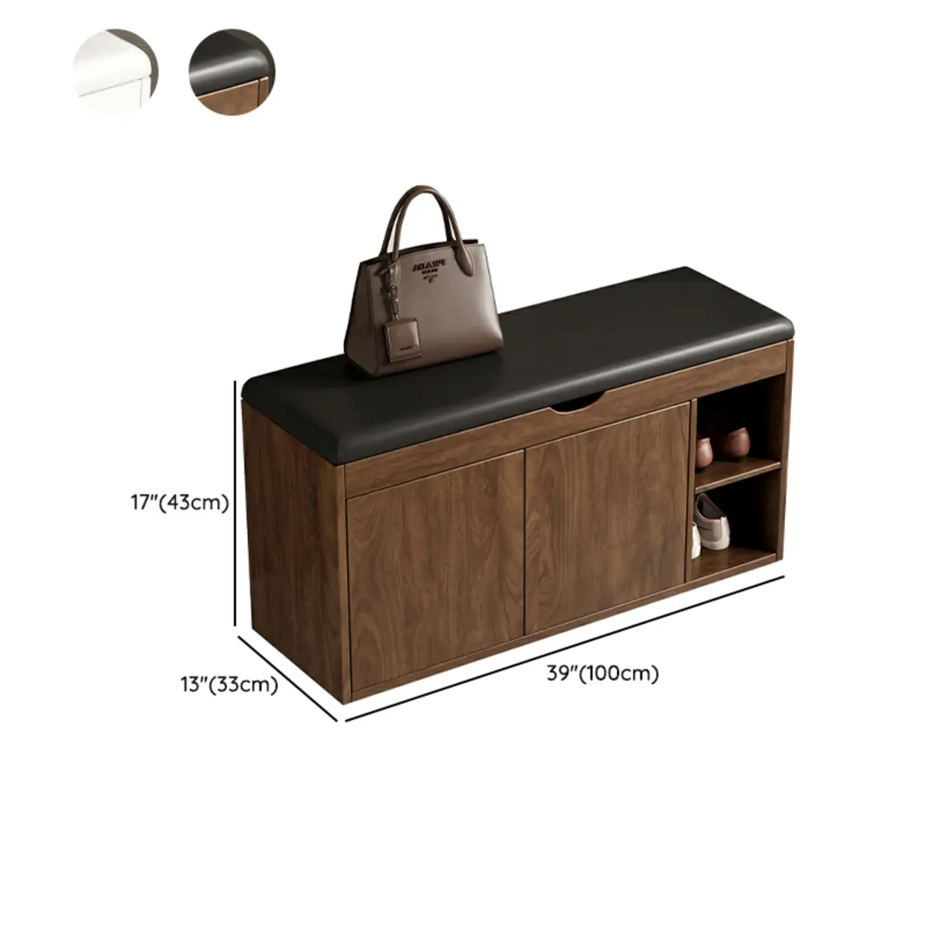 Solid Wood Shoe Storage Bench with Cushion Top & Open Shelf Image - 21 | homeyfad