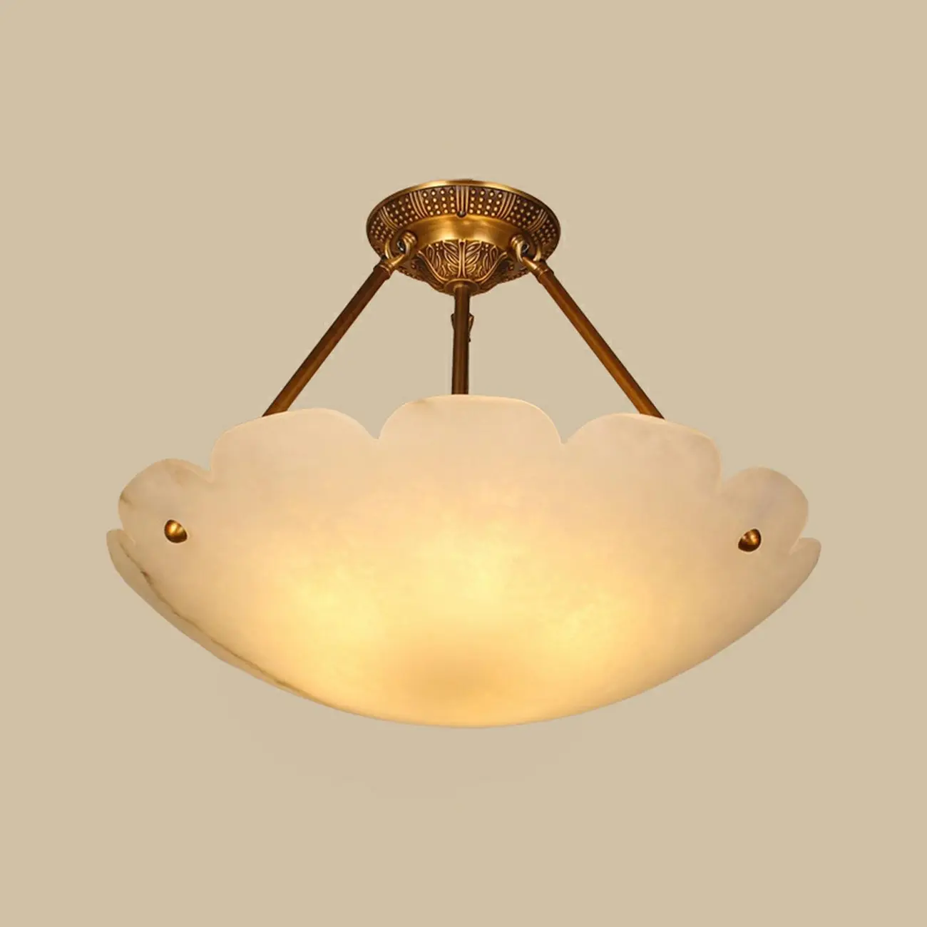 Elegant White Alabaster Floral Brass Bedroom Chandelier Image - 2 | homeyfad