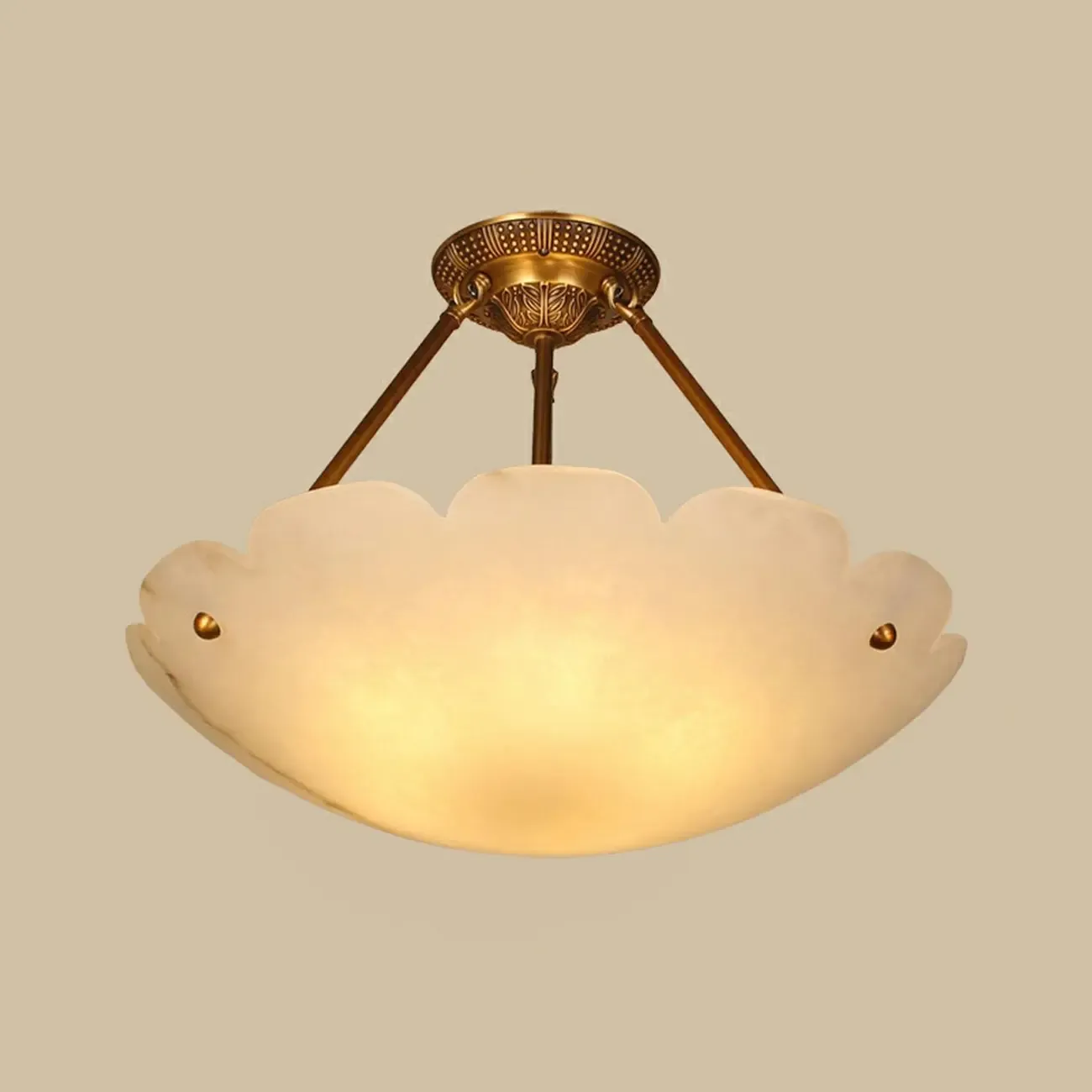 Elegant White Alabaster Floral Brass Bedroom Chandelier Image - 2