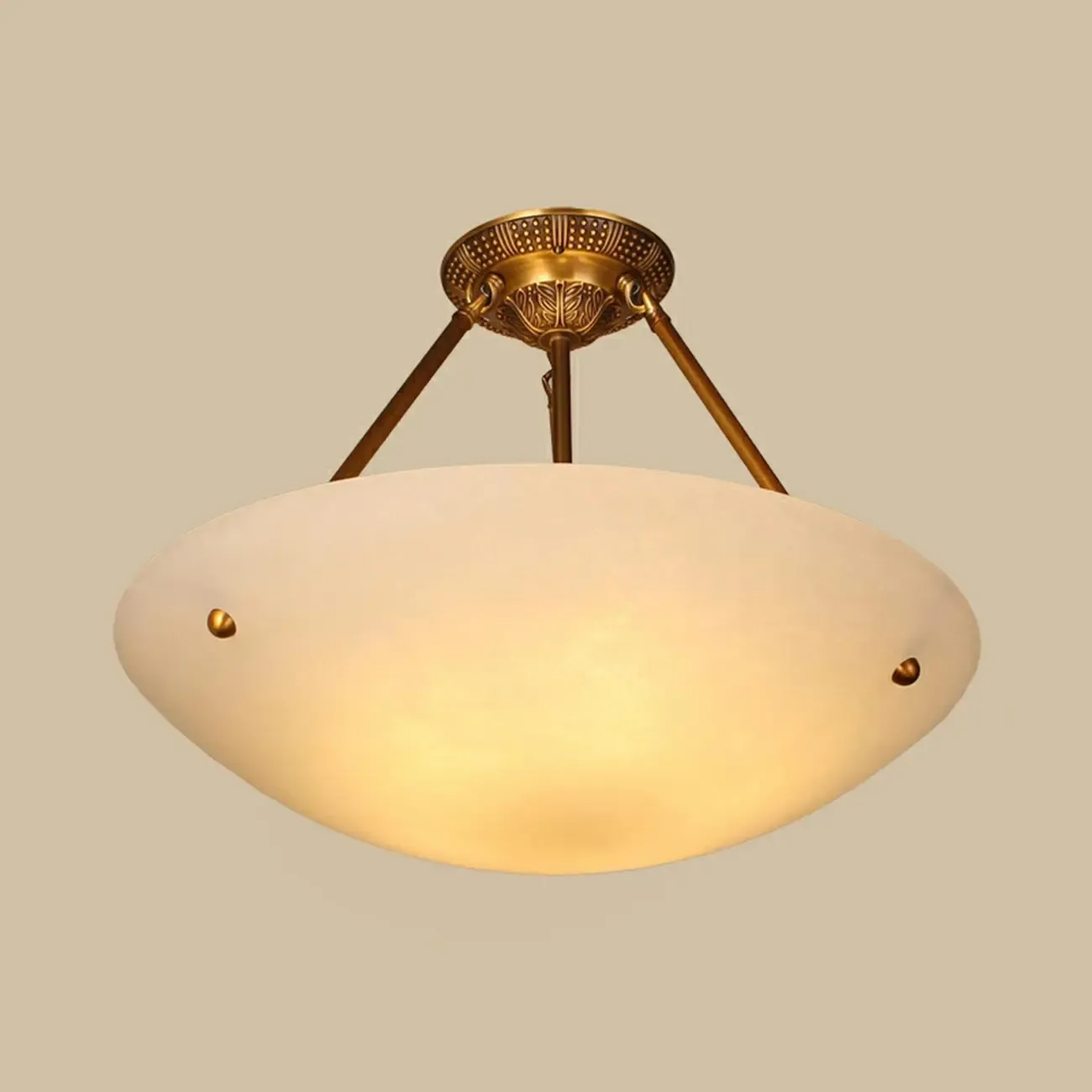 Elegant White Alabaster Floral Brass Bedroom Chandelier Image - 3