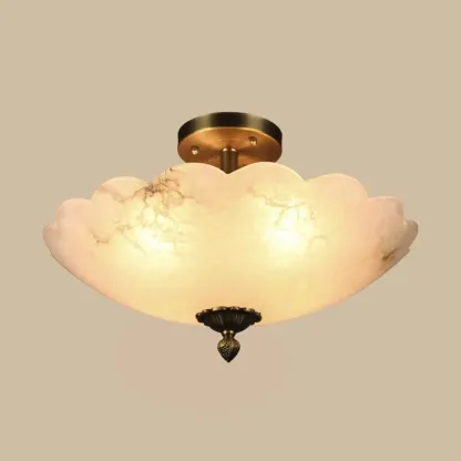 Elegant White Alabaster Floral Brass Bedroom Chandelier Image - 5