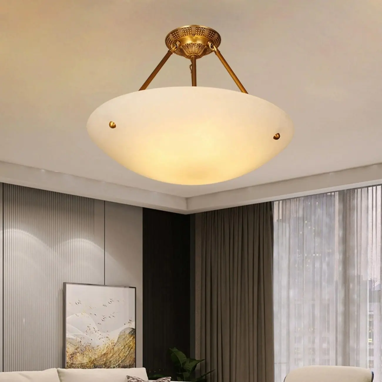 Elegant White Alabaster Floral Brass Bedroom Chandelier Image - 6 | homeyfad