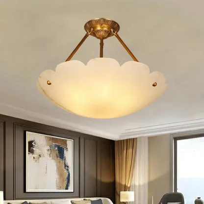 Elegant White Alabaster Floral Brass Bedroom Chandelier Image - 7