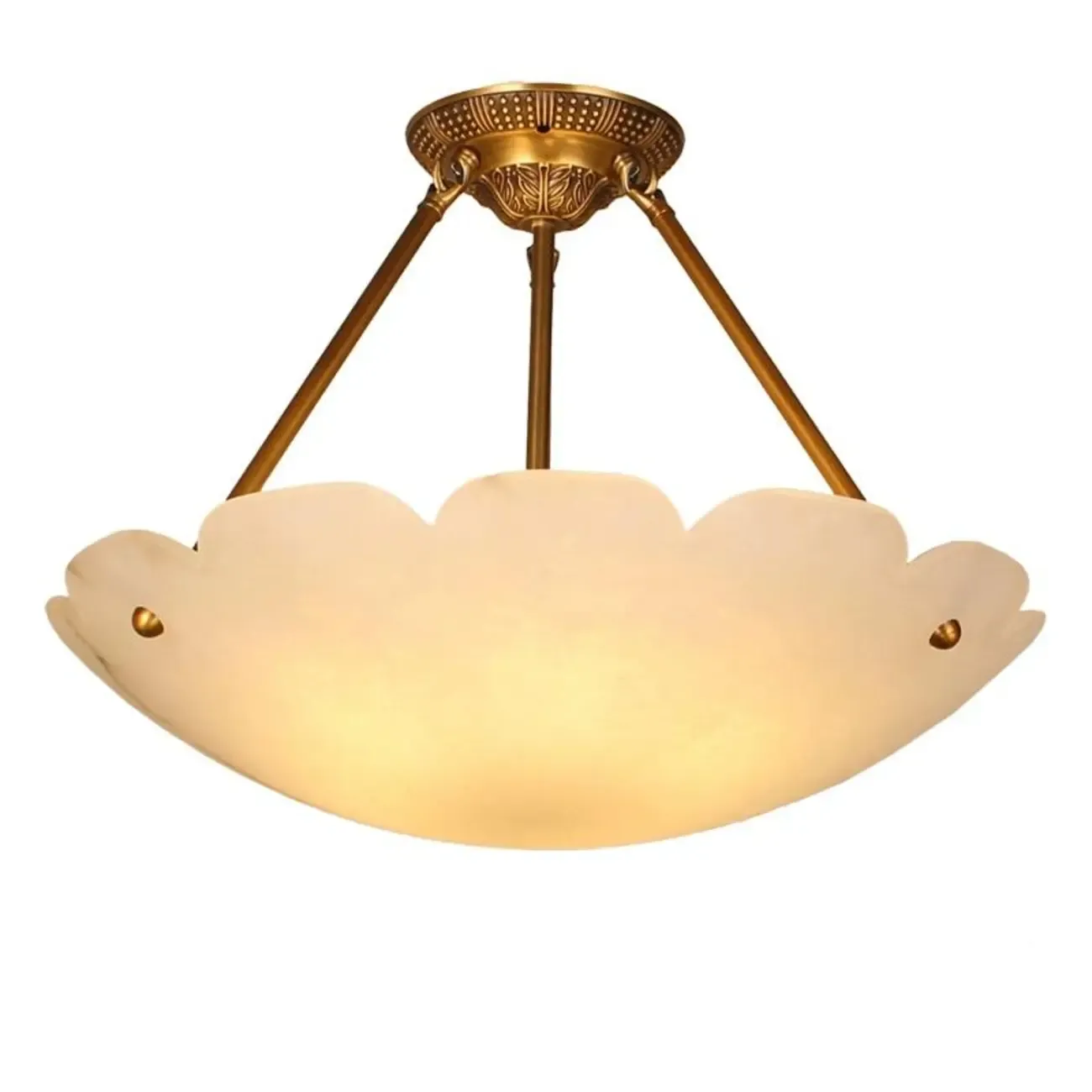 Elegant White Alabaster Floral Brass Bedroom Chandelier Image - 8