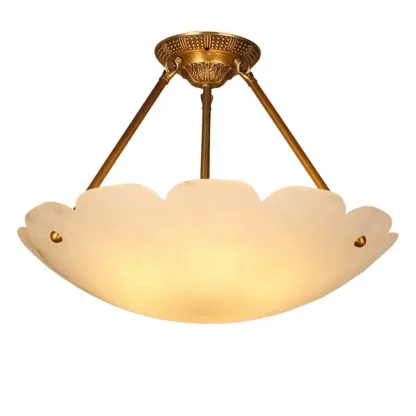 Elegant White Alabaster Floral Brass Bedroom Chandelier Image - 8