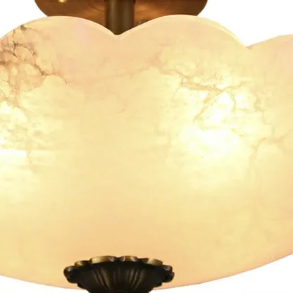 Elegant White Alabaster Floral Brass Bedroom Chandelier Image - 10