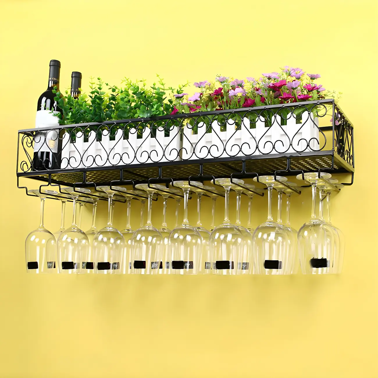 Modish Black Metal Wall Mounted Wine Glass Rack Image - 1 | homeyfad