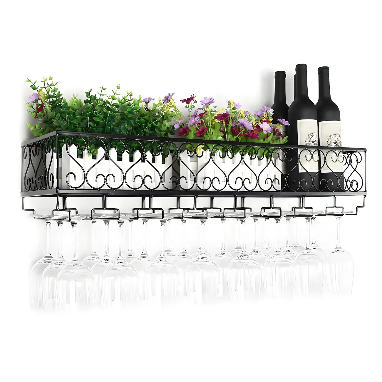Modish Black Metal Wall Mounted Wine Glass Rack Image - 2