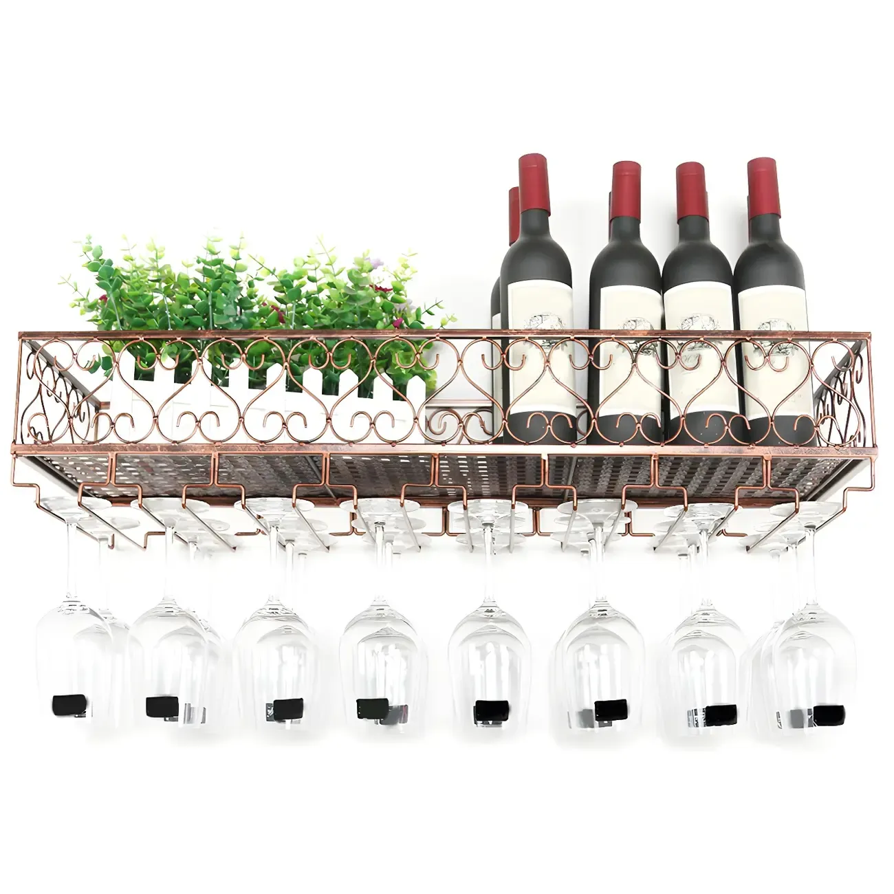Modish Black Metal Wall Mounted Wine Glass Rack Image - 3