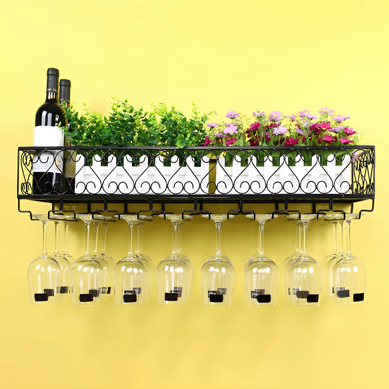 Modish Black Metal Wall Mounted Wine Glass Rack Image - 4 | homeyfad