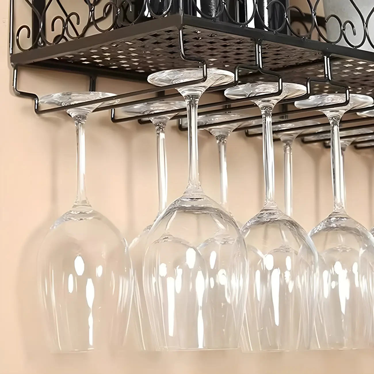Modish Black Metal Wall Mounted Wine Glass Rack Image - 6 | homeyfad