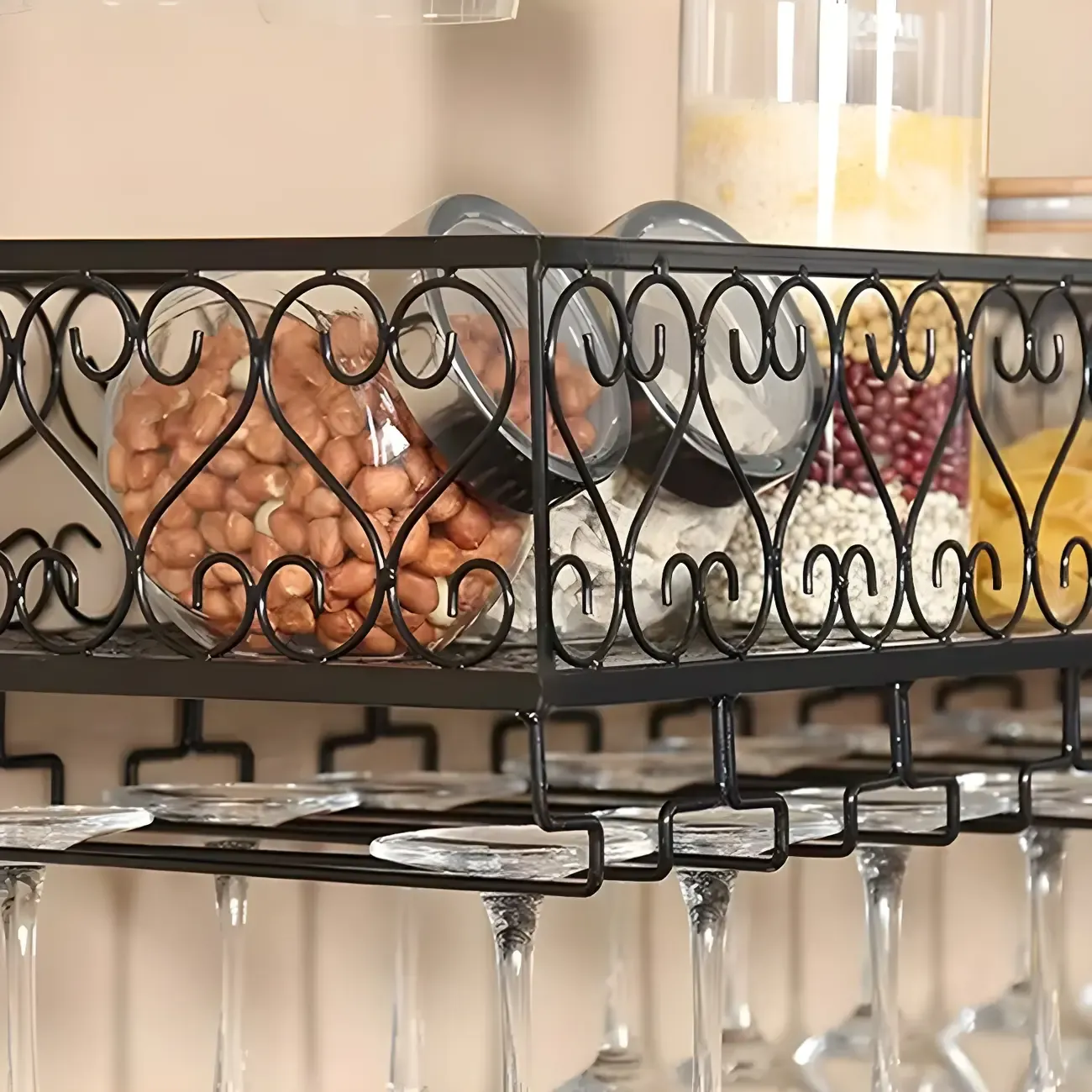 Modish Black Metal Wall Mounted Wine Glass Rack Image - 7