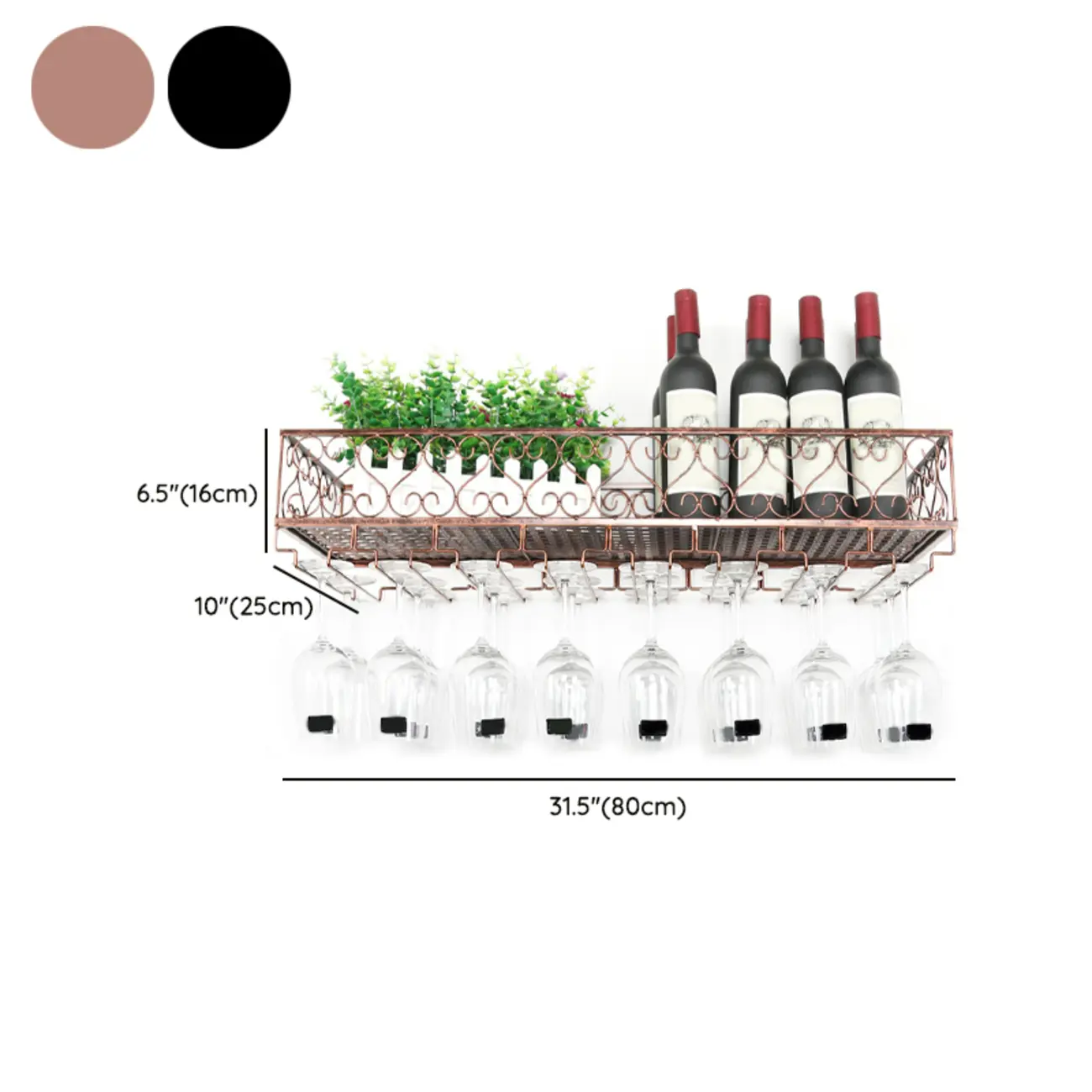 Modish Black Metal Wall Mounted Wine Glass Rack #size