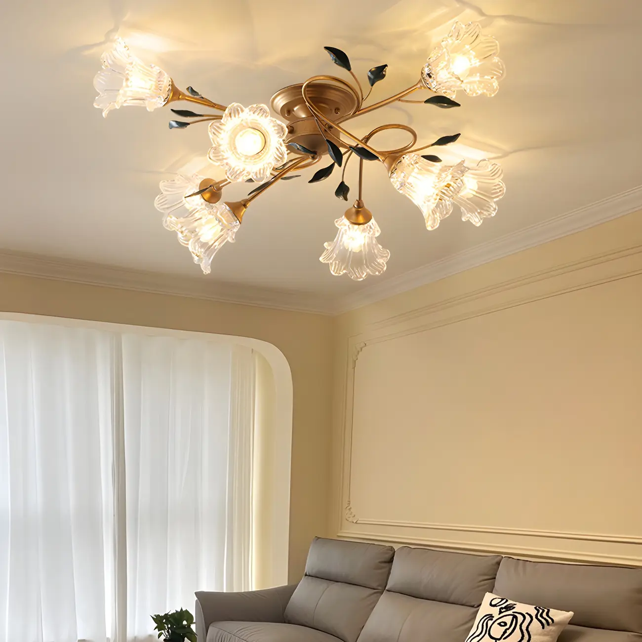 Luxury Flower Glass Semi Flush LED Ceiling Light for Indoor | homeyfad