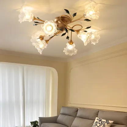 Luxury Flower Glass Semi Flush LED Ceiling Light for Indoor