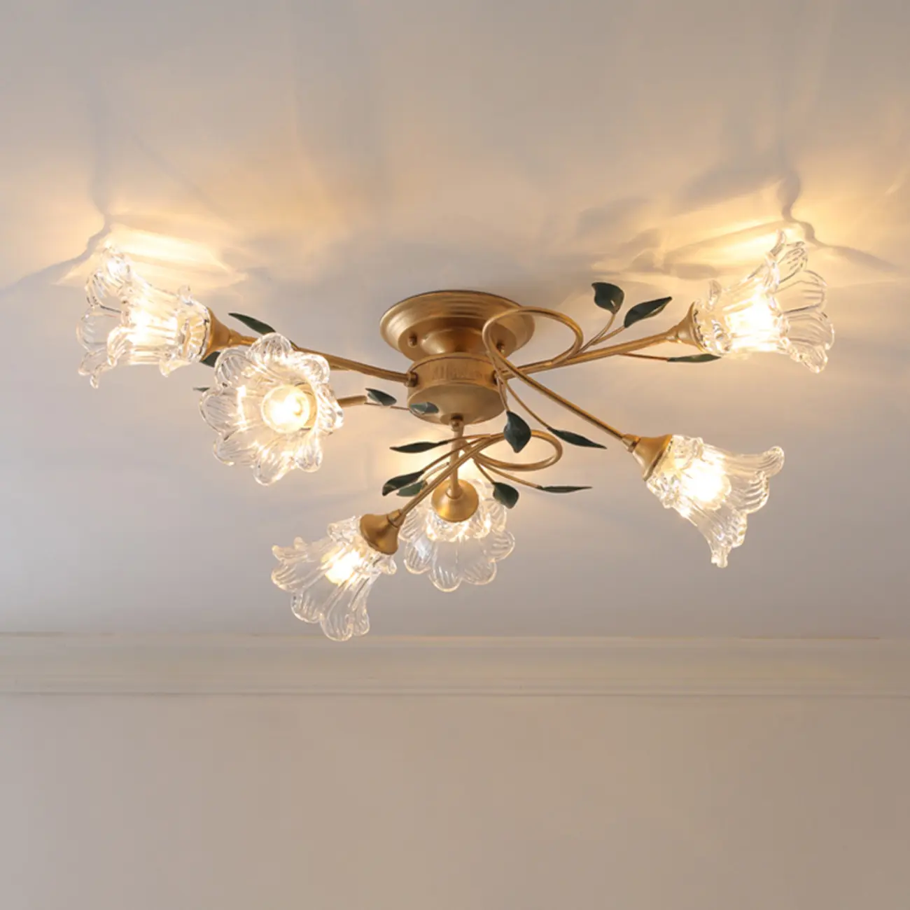 Luxury Flower Glass Semi Flush LED Ceiling Light for Indoor | homeyfad