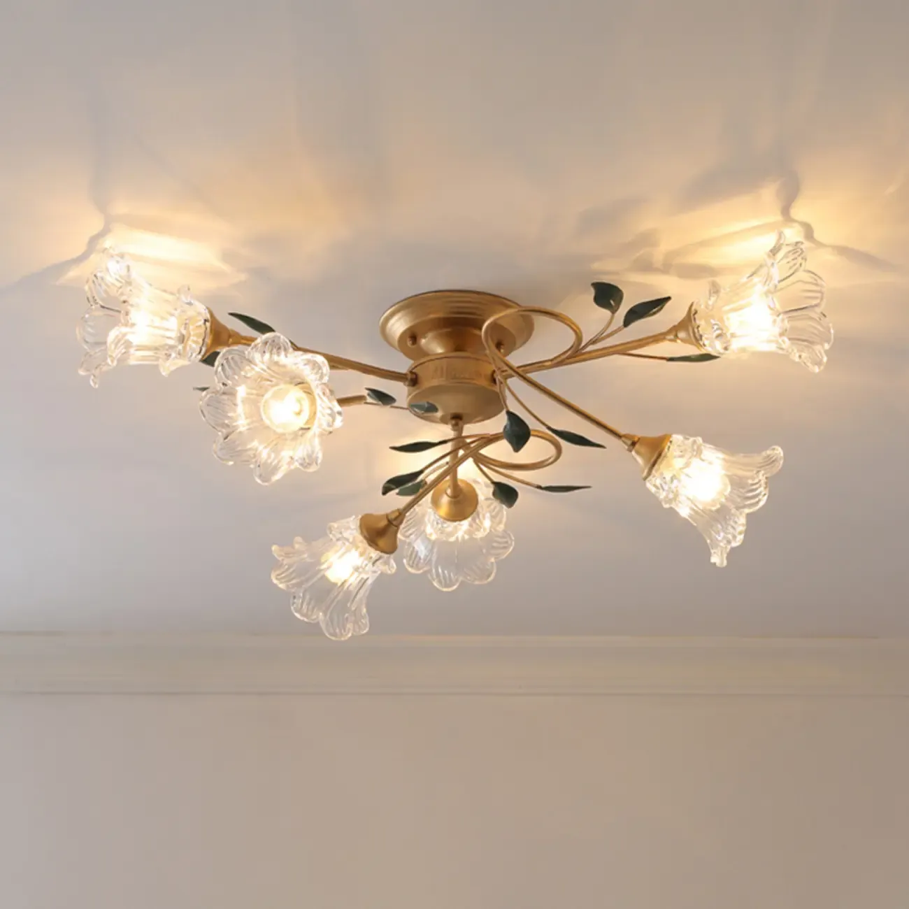 Luxury Flower Glass Semi Flush LED Ceiling Light for Indoor