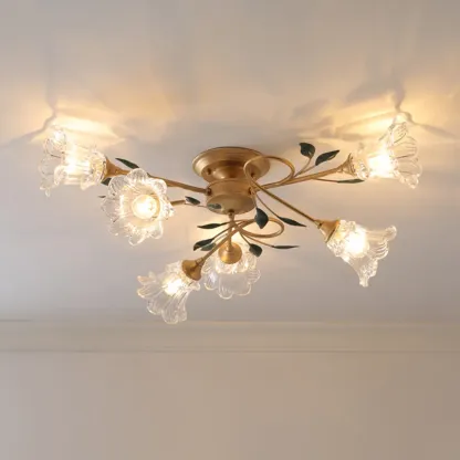 Luxury Flower Glass Semi Flush LED Ceiling Light for Indoor