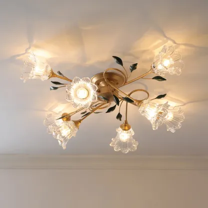 Luxury Flower Glass Semi Flush LED Ceiling Light for Indoor