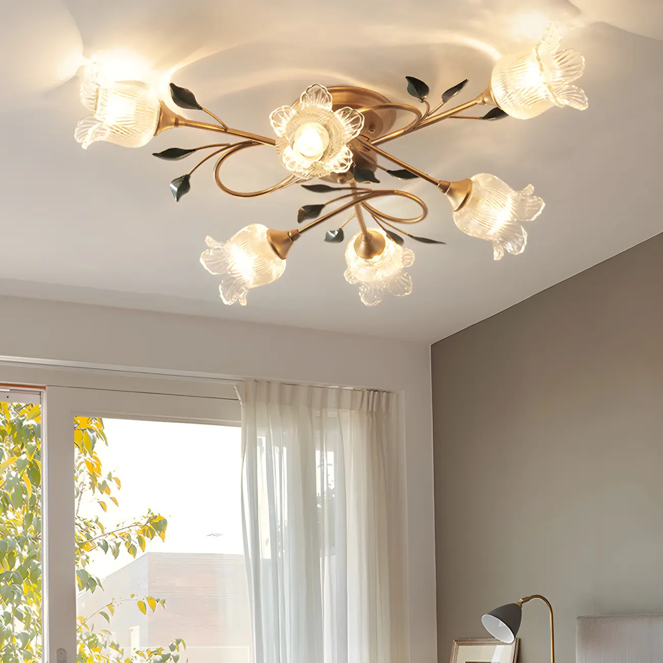Luxury Flower Glass Semi Flush LED Ceiling Light for Indoor | homeyfad