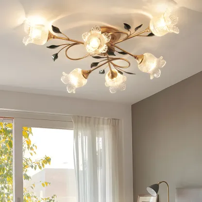 Luxury Flower Glass Semi Flush LED Ceiling Light for Indoor