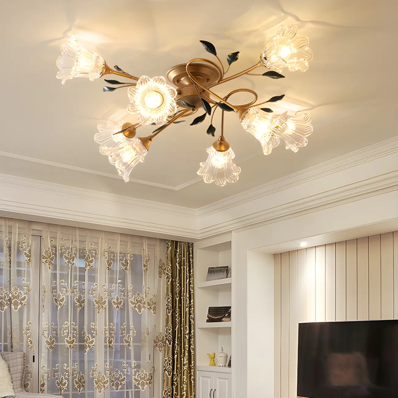 Luxury Flower Glass Semi Flush LED Ceiling Light for Indoor | homeyfad