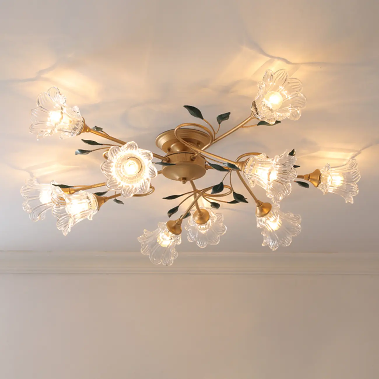 Luxury Flower Glass Semi Flush LED Ceiling Light for Indoor | homeyfad