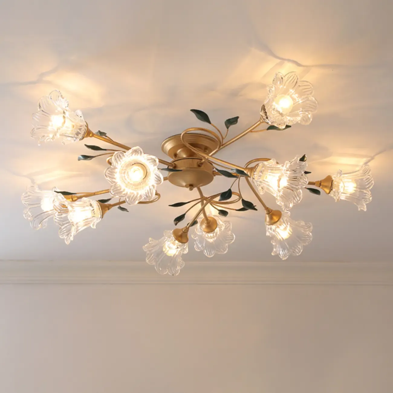 Luxury Flower Glass Semi Flush LED Ceiling Light for Indoor