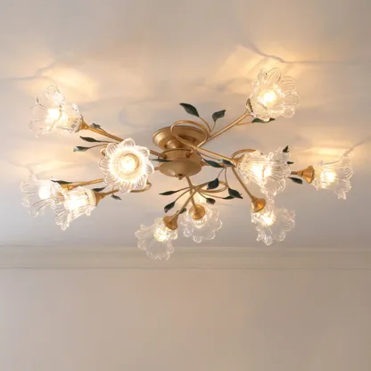 Luxury Flower Glass Semi Flush LED Ceiling Light for Indoor
