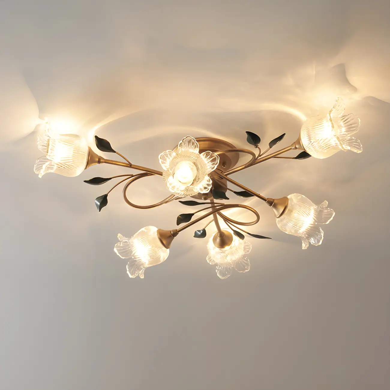 Luxury Flower Glass Semi Flush LED Ceiling Light for Indoor | homeyfad
