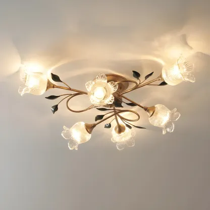 Luxury Flower Glass Semi Flush LED Ceiling Light for Indoor