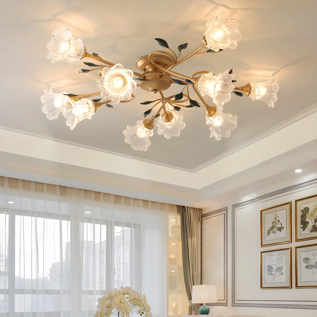 Luxury Flower Glass Semi Flush LED Ceiling Light for Indoor | homeyfad