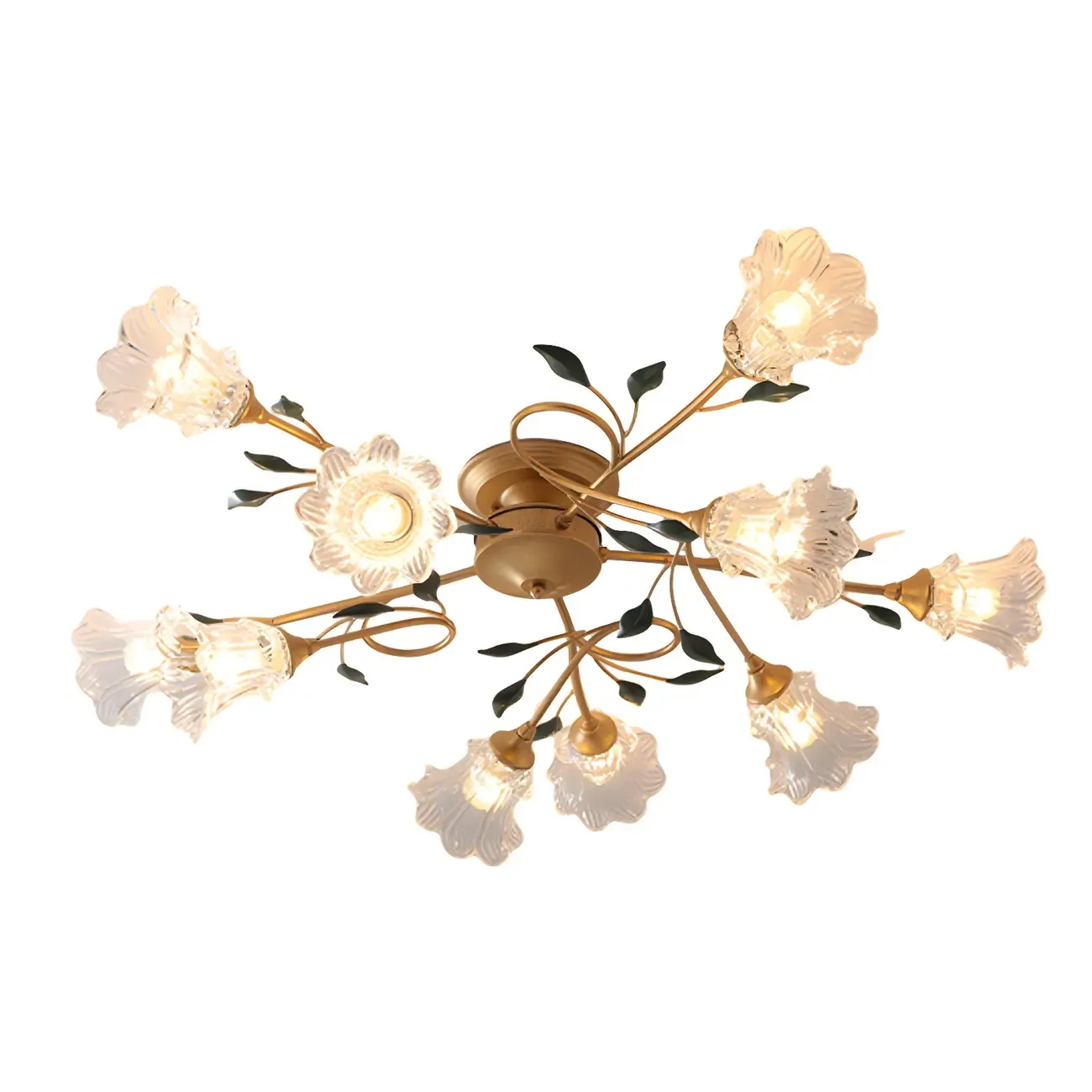 Luxury Flower Glass Semi Flush LED Ceiling Light for Indoor