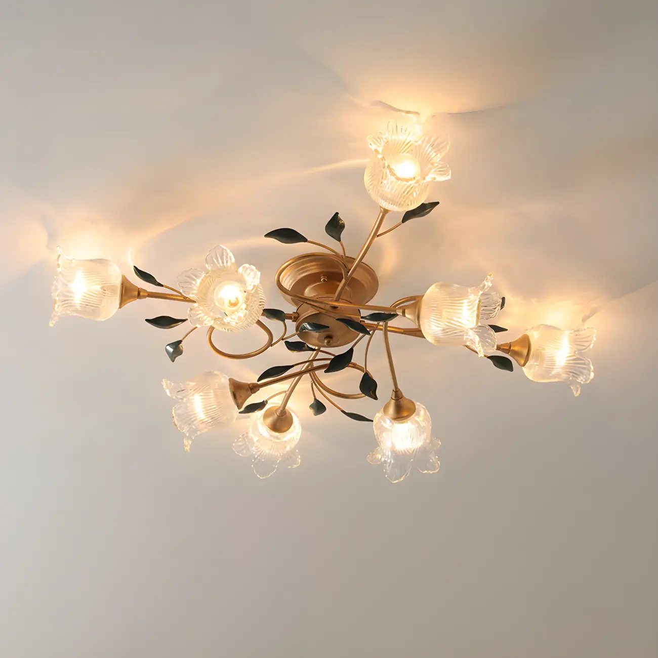 Luxury Flower Glass Semi Flush LED Ceiling Light for Indoor | homeyfad
