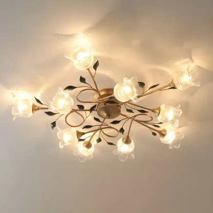 Luxury Flower Glass Semi Flush LED Ceiling Light for Indoor