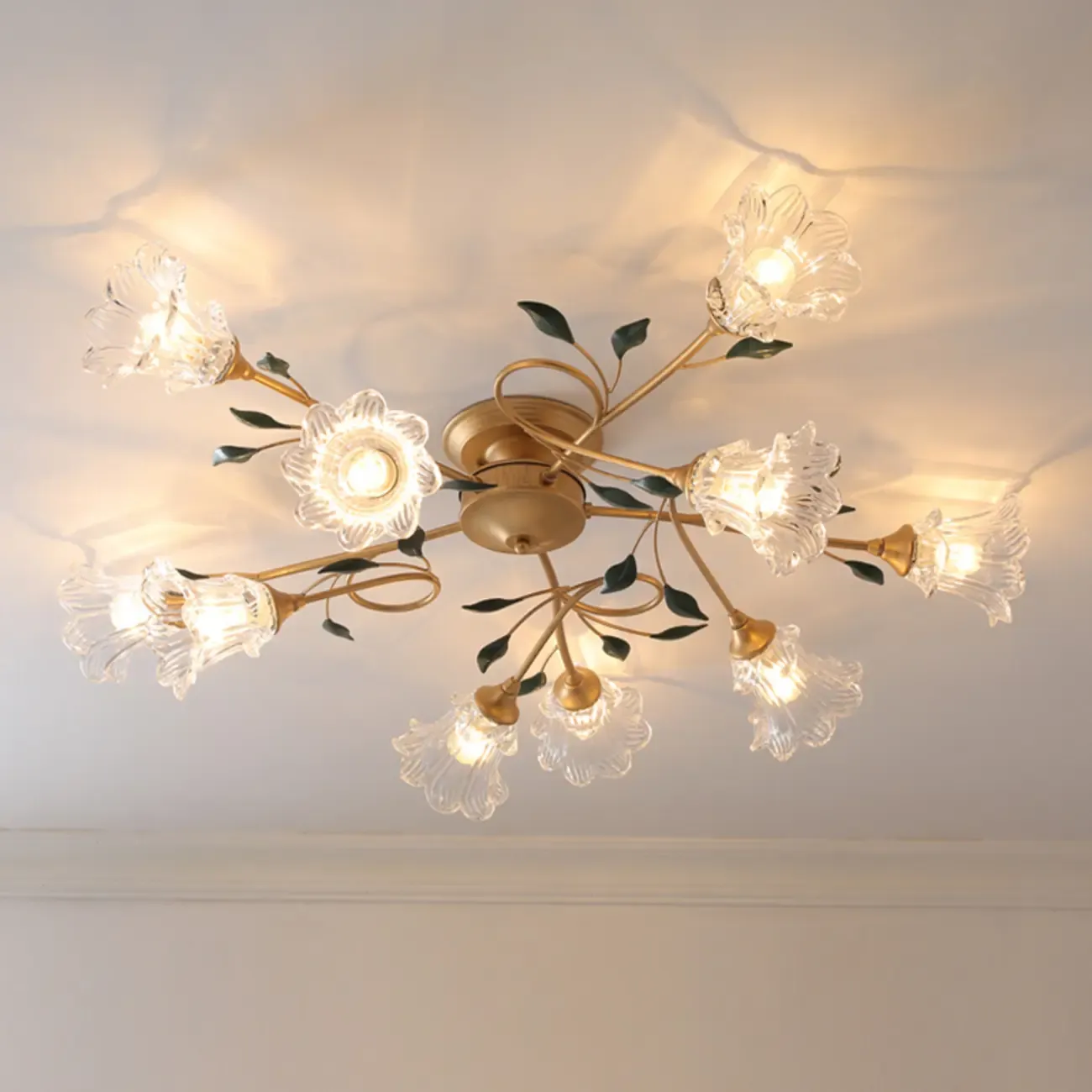 Luxury Flower Glass Semi Flush LED Ceiling Light for Indoor