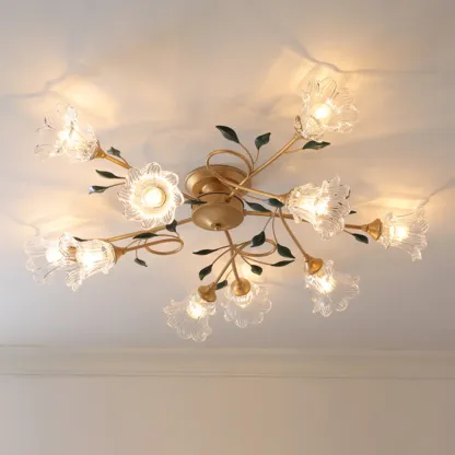 Luxury Flower Glass Semi Flush LED Ceiling Light for Indoor