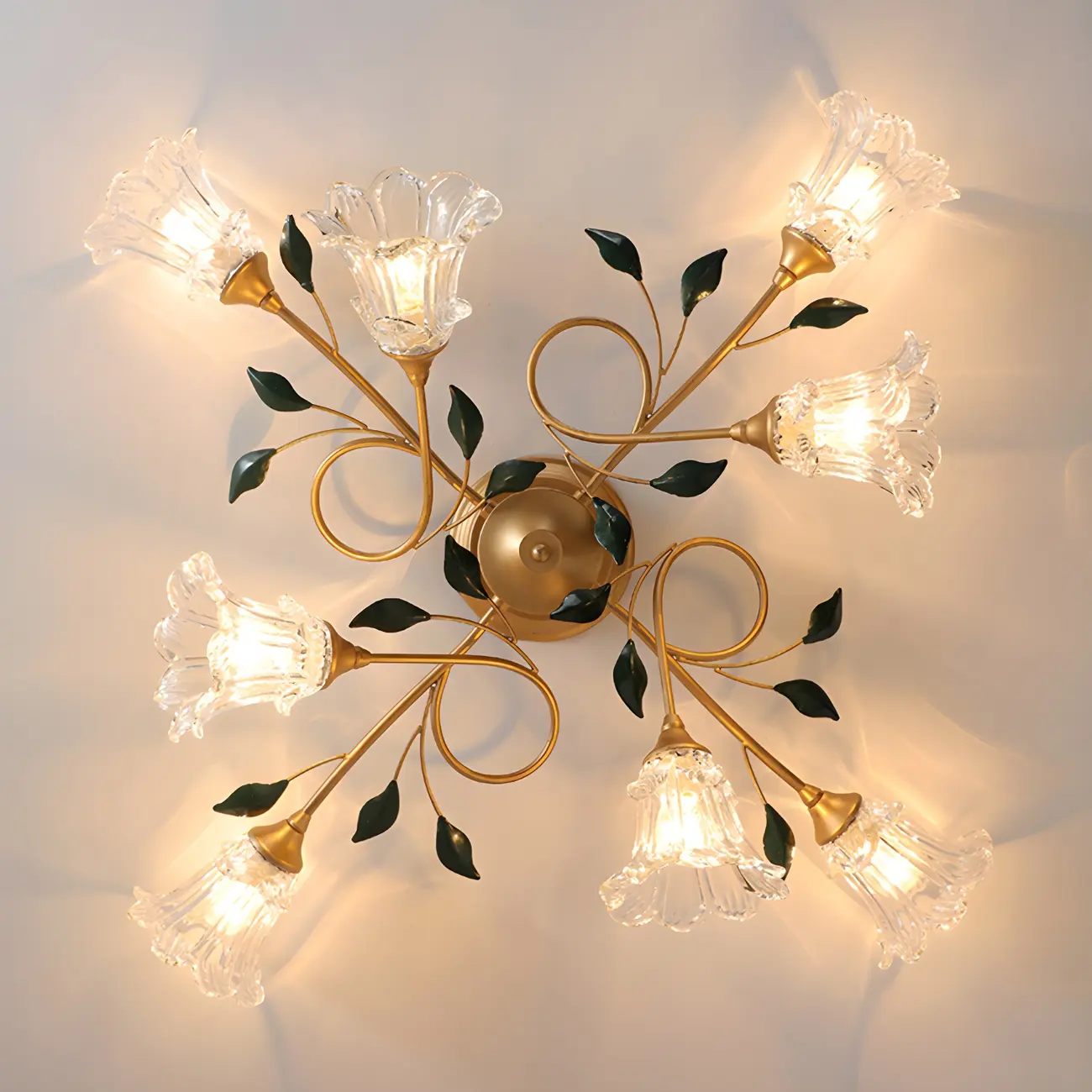 Luxury Flower Glass Semi Flush LED Ceiling Light for Indoor | homeyfad